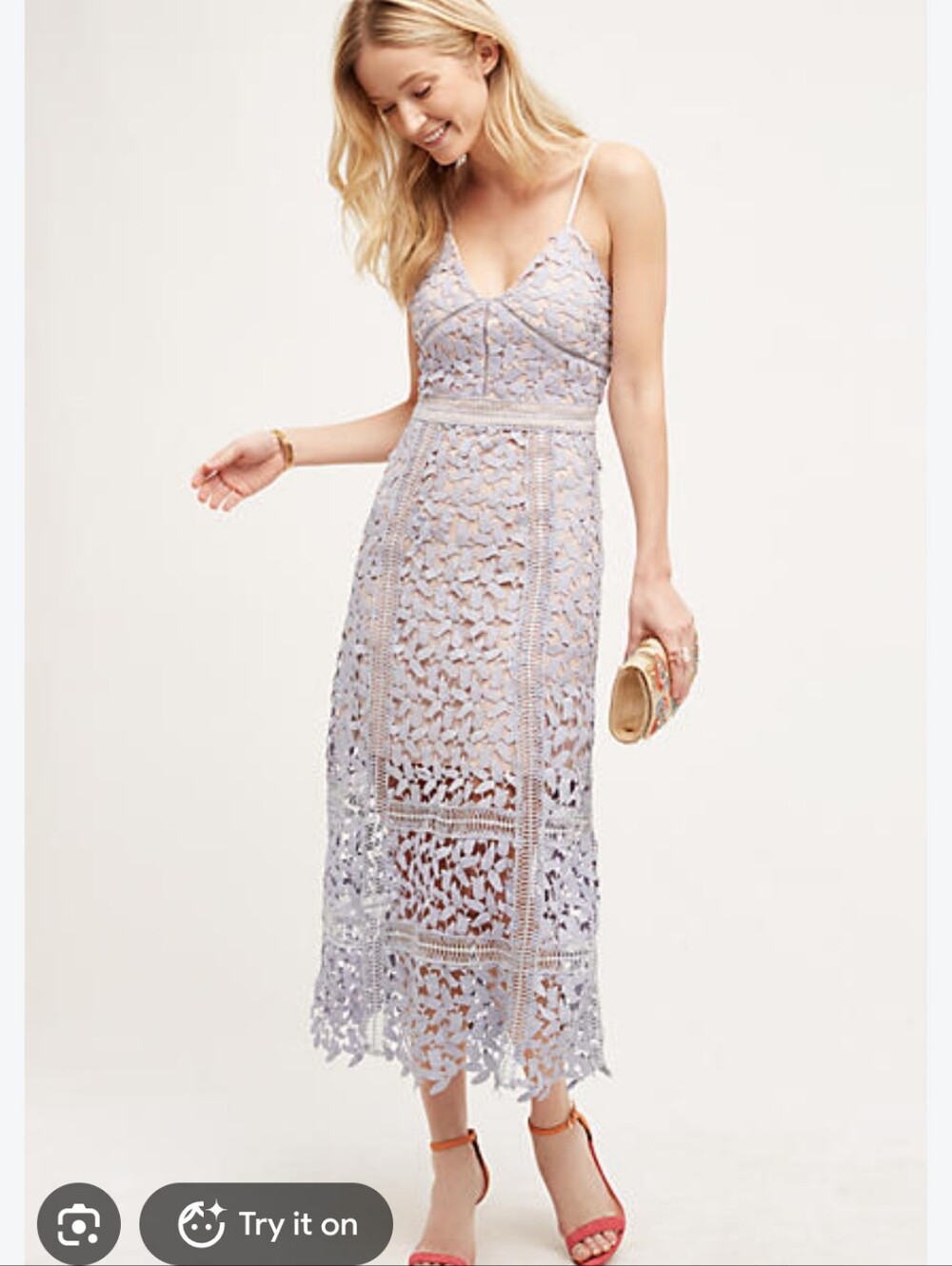 Anthropologie ELLIATT Perwinkle Blue Tingle Dress Romantic Lace Midi length
